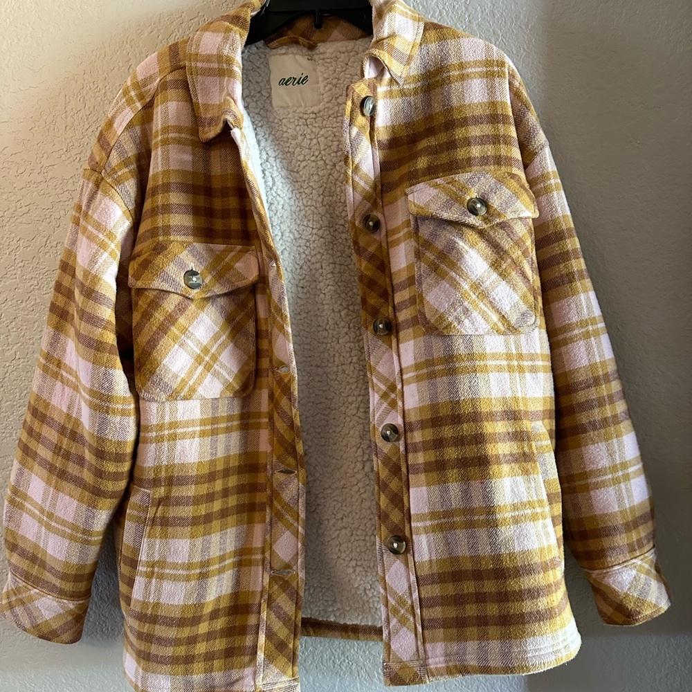 Aerie Oversized Plaid Sherpa Shacket